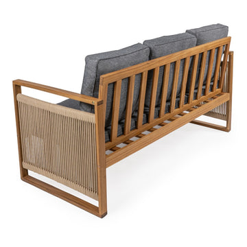 Gable 3-Seat Mid-Century Modern Roped Acacia Wood Outdoor Sofa with Cushions - JONATHAN Y